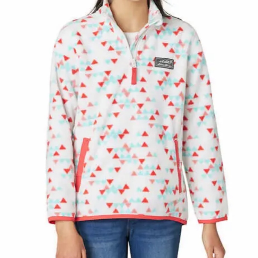 Eddie Bauer Large 14/16 White Quarter Zip Fleece Geo Print Warm Winter Fall